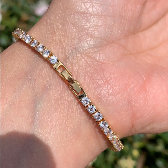 New 14k Gold Plated Tennis Bracelet 6.5" inches - Picture 7 of 16